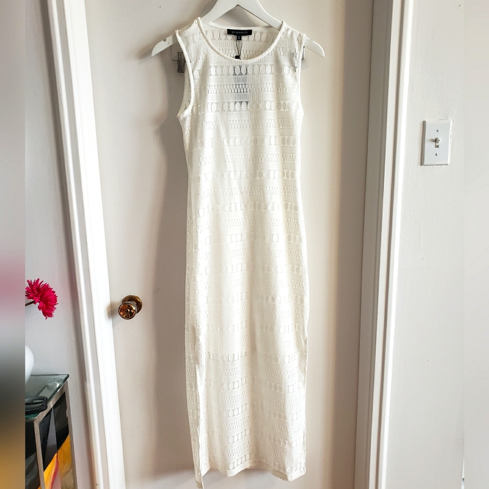 Dividend Cream Lace Sleeveless Maxi Dress  Adjustable Slip Strap Boho Small NWT